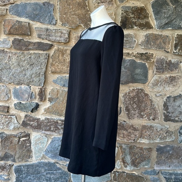 Diane Von Furstenburg Elsie Black Illusion Neck Long Sleeve Shift Dress Size 12 - Picture 7 of 7